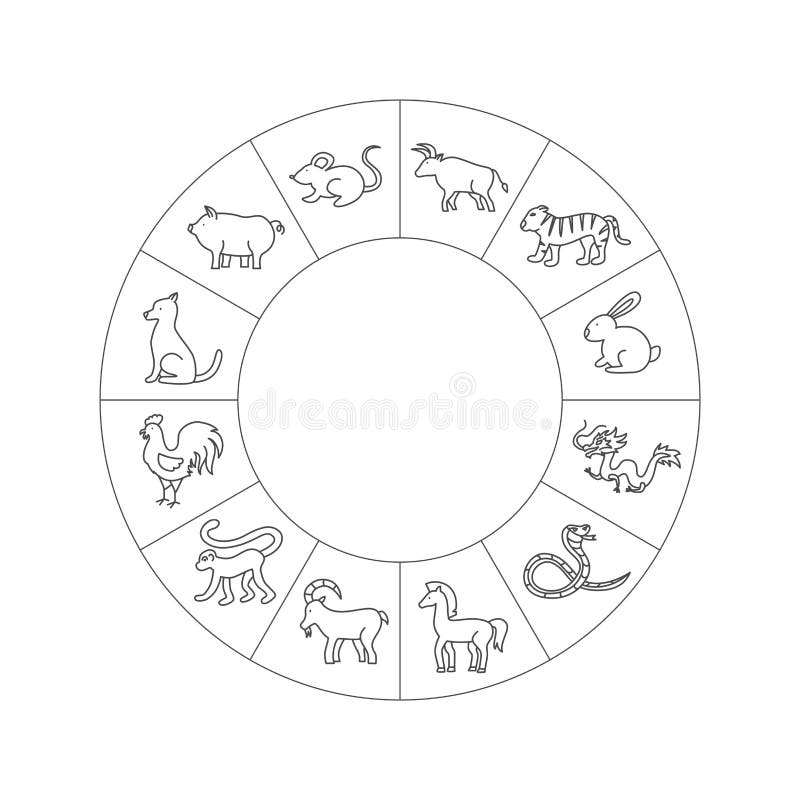 Chinese Zodiac Circle Line stock vector. Illustration of traditional