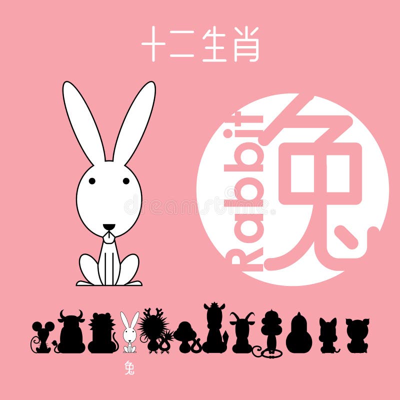 Chinese zodiac sign rabbit, , Chinese character `rabbit` vector illustration