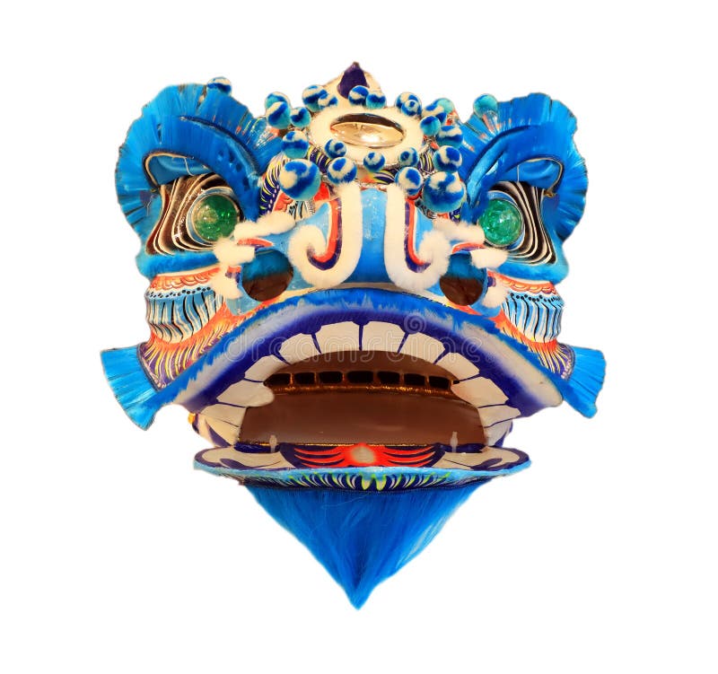 Chinesische Löwetanzhauptmaske lokalisiert auf weißem Hintergrund, chinesische Art, blau lizenzfreies stockbild Chinesische Löwetanzhauptmaske lokalisiert auf weißem Hintergrund, chinesische Art, blau lizenzfreies stockbild