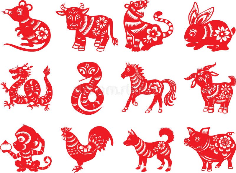 Chinesische Tiere des Tierkreises zwölf stock abbildung