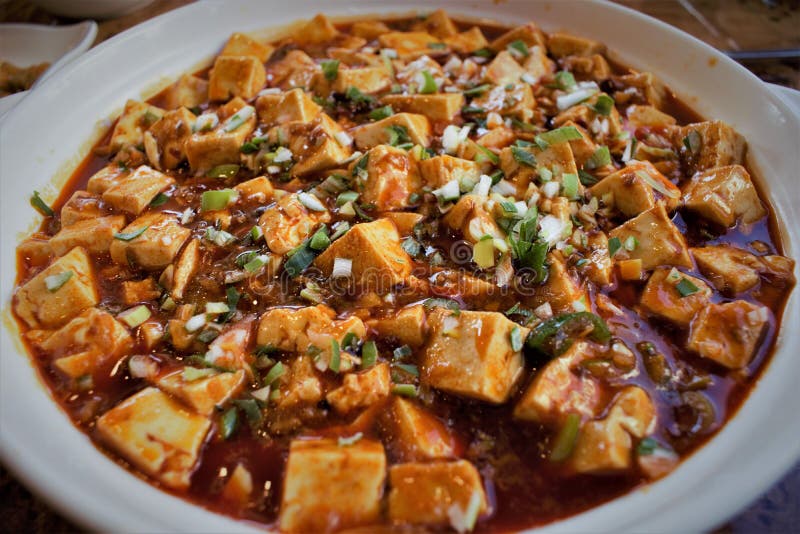 Chinesischer Tofuteller Mapo Doufu, Mapo-Tofu stockfotos Chinesischer Tofuteller Mapo Doufu, Mapo-Tofu stockfotos