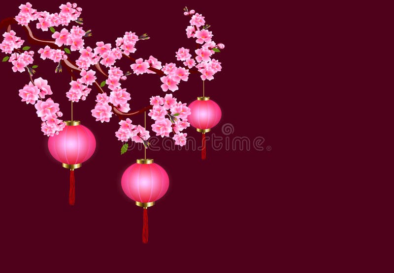 Chinesisches neues Jahr E Kirschblumen mit den Knospen und den Blättern auf der Niederlassung Dunkler Hintergrund lizenzfreie abbildung Chinesisches neues Jahr E Kirschblumen mit den Knospen und den Blättern auf der Niederlassung Dunkler Hintergrund lizenzfreie abbildung