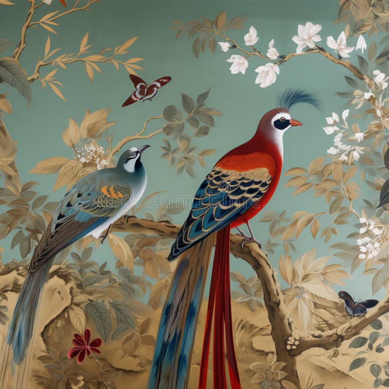 Victorian Bird Pattern Fabric, Wallpaper and Home Decor