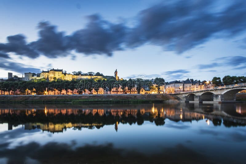Chinon town France during the blue hour