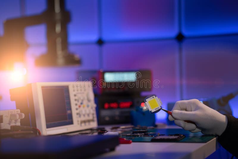 Chip on Board LED in Industrial Electronics Lab Stock Photo Image of