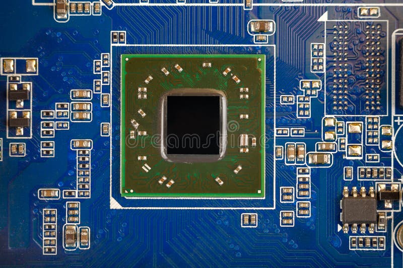 A Chip in a Computer with Many Electrical Elements, a CPU, a GPU, a