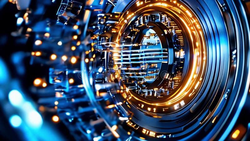 Chip de circuito futurista con elementos de ai brillantes e interacción cuántica ilustración del vector