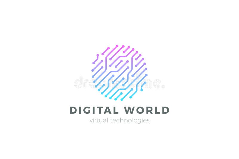 Chip Digital Logo abstract Artificial Intelligence AI vector design Linear Outline style. Electronics Circuit Circle shape royalty free illustration