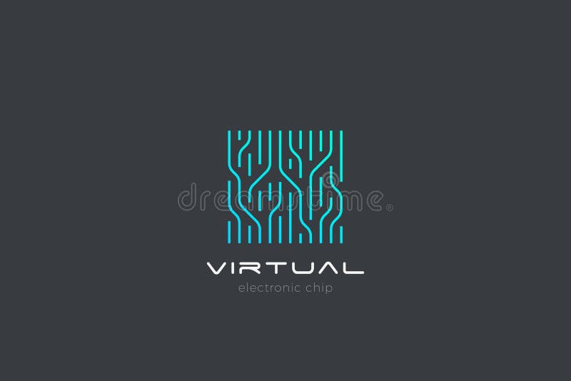 Chip Digital Logo abstract Artificial Intelligence AI vector design Linear Outline style. Electronics Circuit Square shape stock illustration
