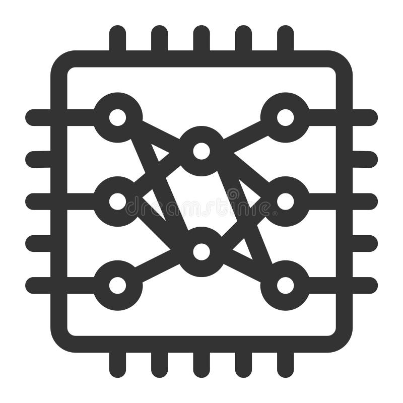Chip with neural network inside. Artificial intelligence vector illustration