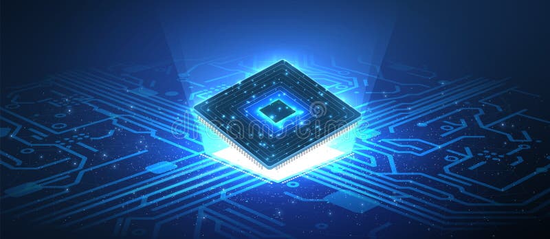Chip per computer. microprocessore in modalità digitale a mano su scheda di circuito. royalty illustrazione gratis