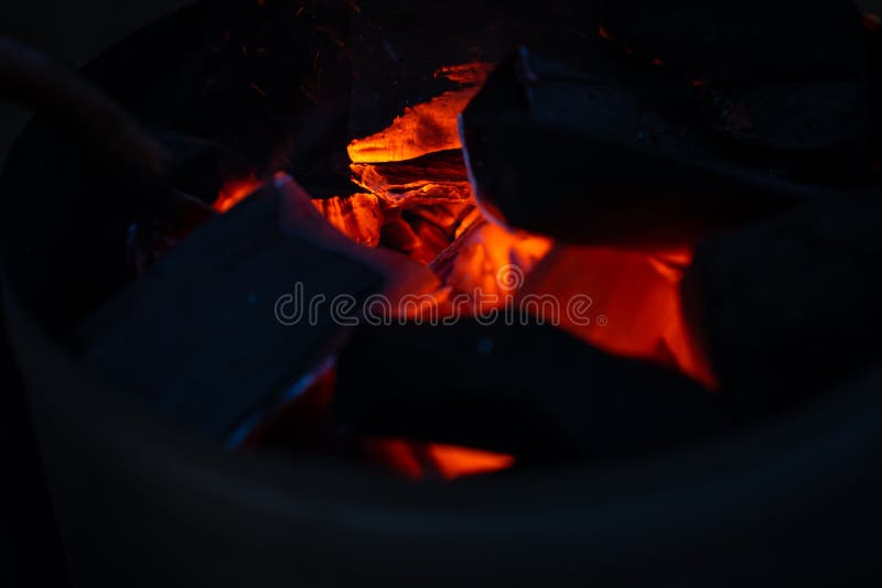 Chips of Charcoal in Which a Fire Flares Up Stock Image Image of burn