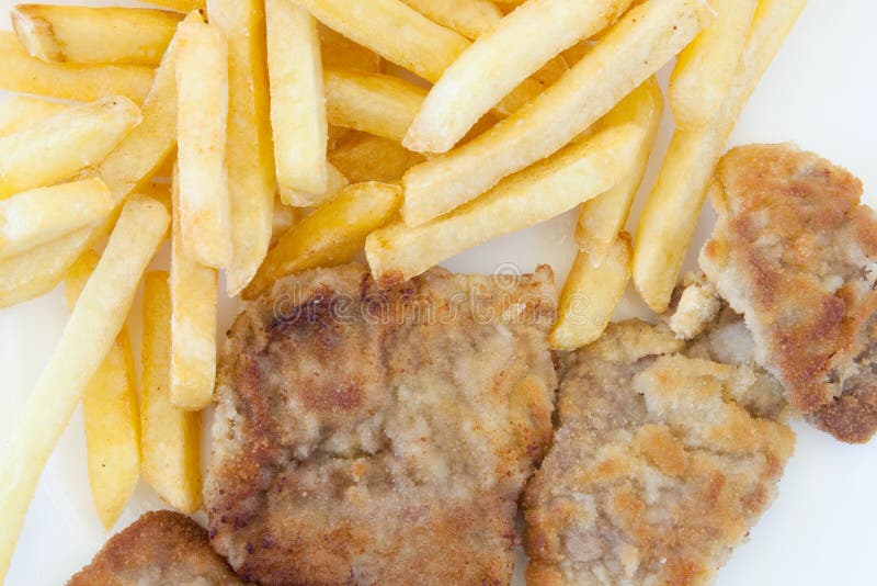 Chips and Cooked Pork Fillets Stock Photo Image of savory, macro