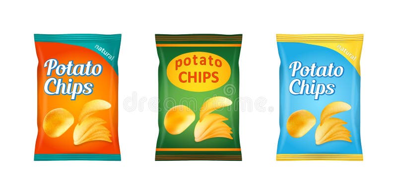 Chips, die Vektorillustration auf Lager isoliert auf weißem Hintergrund Verpackung
