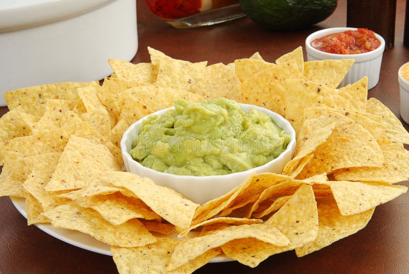Guacamole and nacho chips stock image. Image of mexican 19043655