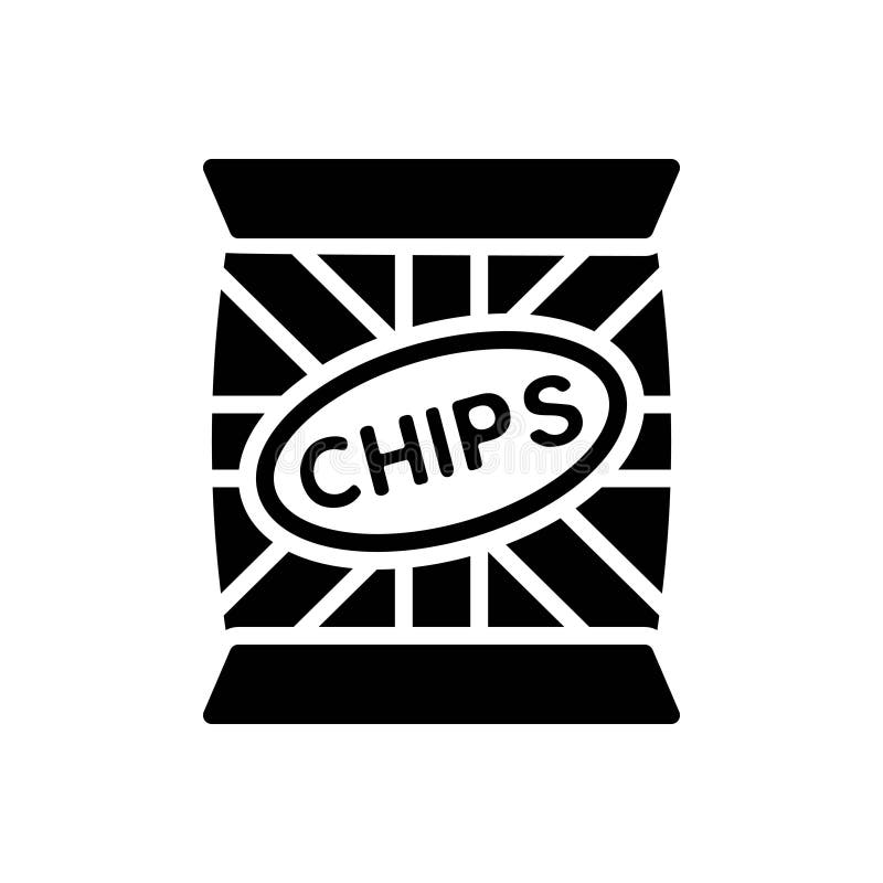 Black Solid Icon for Chips, Crisp and Snacks Stock Vector