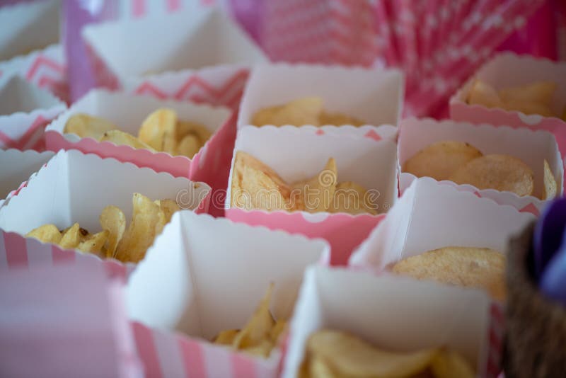 Chips in the Small Boxes on the Table Stock Photo Image of cookie