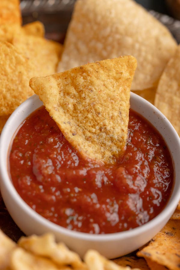 Chips and Snacks with Dip and Dressing, Rest and Snacks Closeup Stock Image Image of crispy