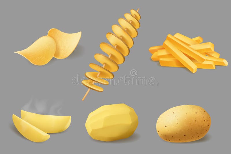 Chipsy ziemniaczane frytki i tornado realistyczne jedzenie ilustracji