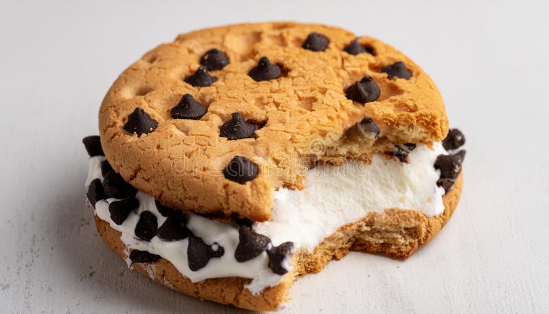 Sandviș cu înghețată în stil Chipwich cu vanilla înghețată între două prăjituri cu ciocolată și apoi laminate în bucăți de ciocola vector illustration