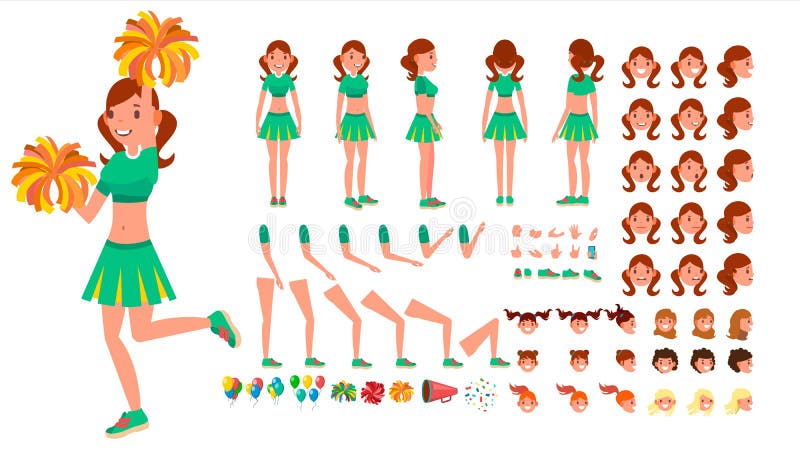 Chirliderka dziewczyny wektor animowany charakteru tworzenia set Wielbiciela Sportu tana Cheerleading kobieta Pełna długość, przó ilustracji Chirliderka dziewczyny wektor animowany charakteru tworzenia set Wielbiciela Sportu tana Cheerleading kobieta Pełna długość, przó ilustracji