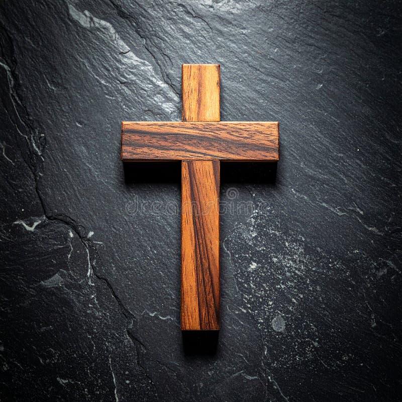 Chirstisches Kreuz oder Kruzifix auf dunklem Steinboden stock abbildung