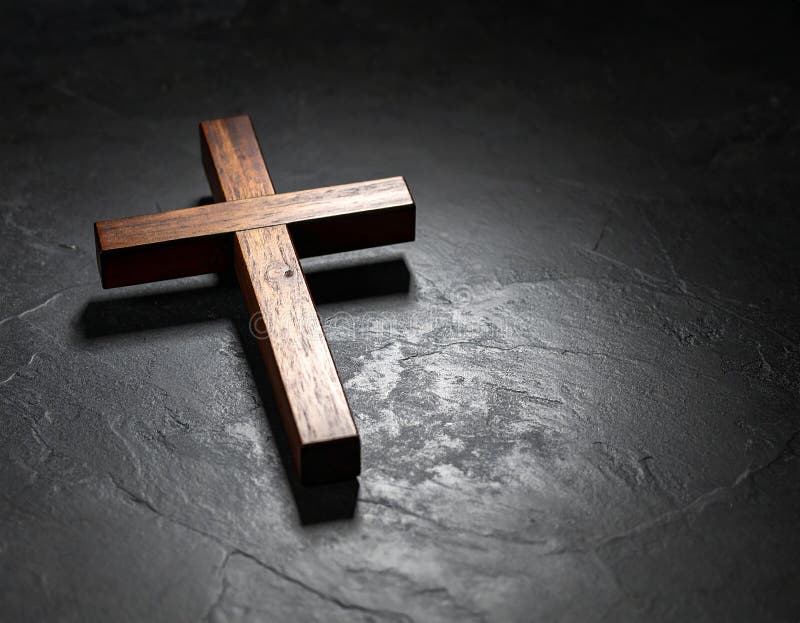 Chirstisches Kreuz oder Kruzifix auf dunklem Steinboden vektor abbildung