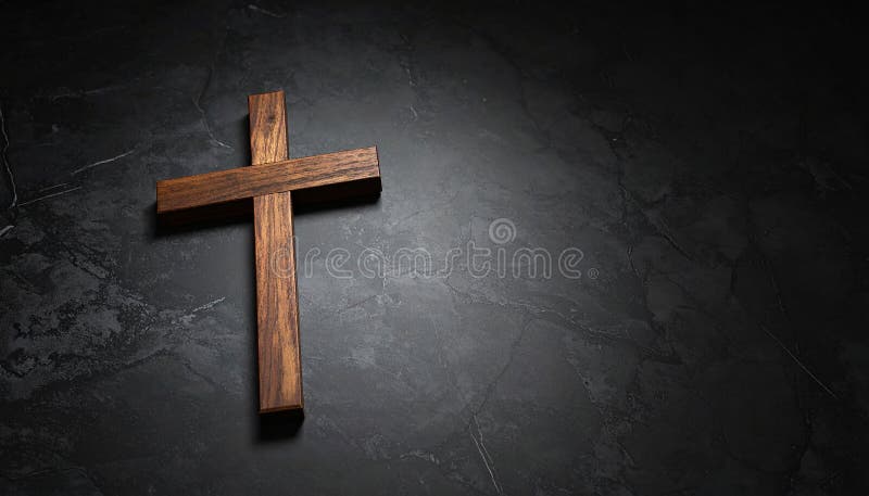 Chirstisches Kreuz oder Kruzifix auf dunklem Steinboden lizenzfreie abbildung