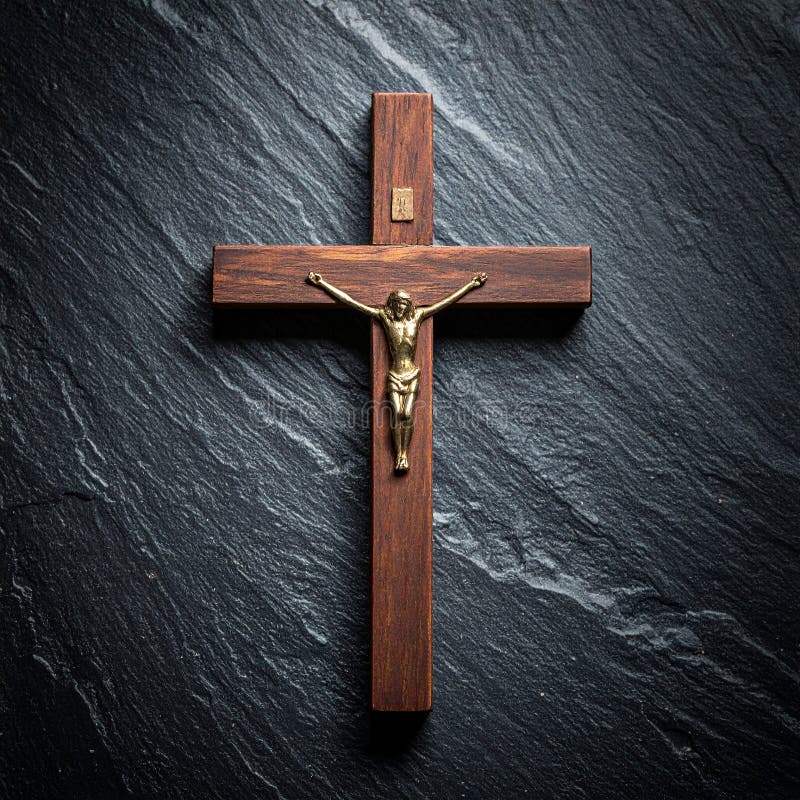 Chirstisches Kreuz oder Kruzifix auf dunklem Steinboden lizenzfreie abbildung