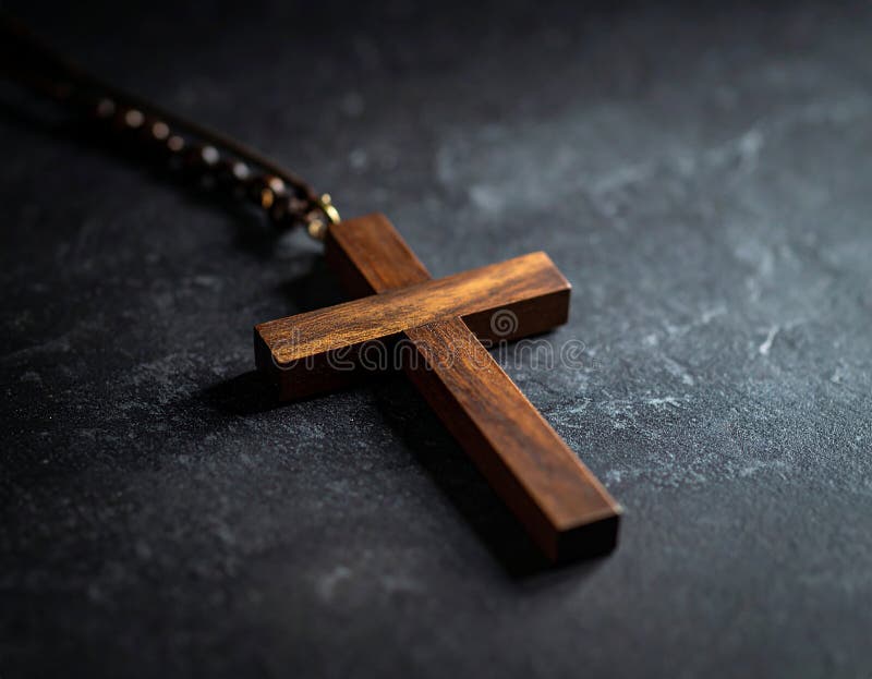 Chirstisches Kreuz oder Kruzifix auf dunklem Steinboden stock abbildung