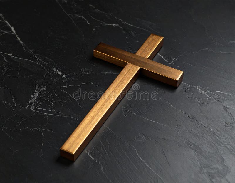 Chirstisches Kreuz oder Kruzifix auf dunklem Steinboden lizenzfreie abbildung