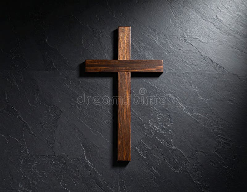 Chirstisches Kreuz oder Kruzifix auf dunklem Steinboden vektor abbildung