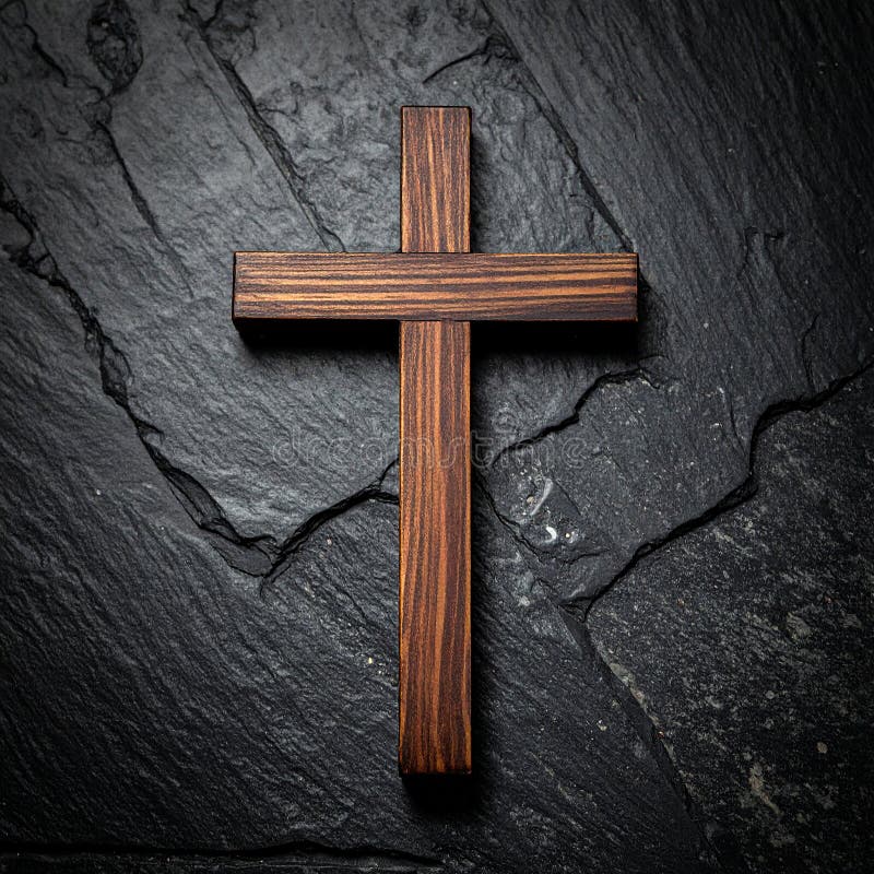 Chirstisches Kreuz oder Kruzifix auf dunklem Steinboden stock abbildung