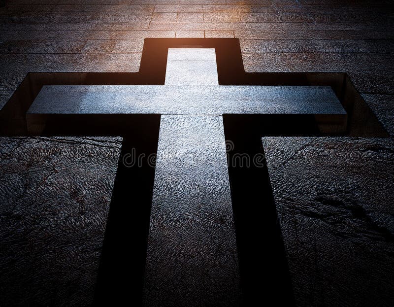 Chirstisches Kreuz oder Kruzifix auf dunklem Steinboden lizenzfreie abbildung