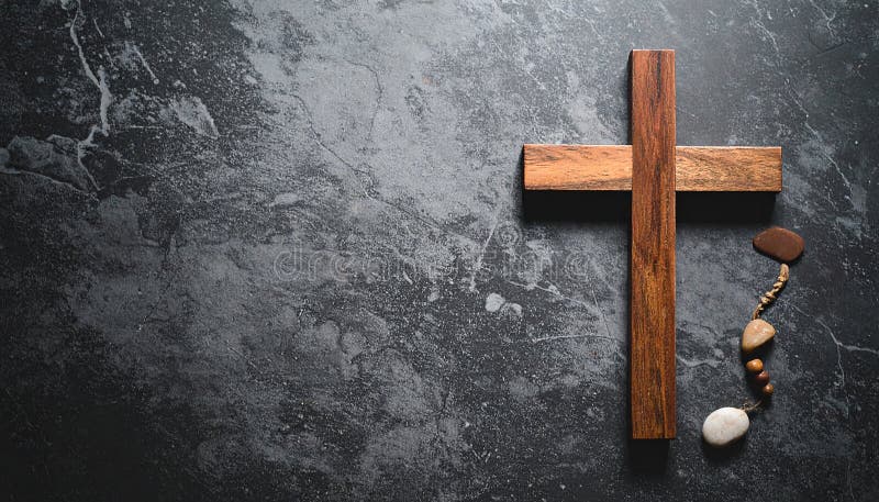 Chirstisches Kreuz oder Kruzifix auf dunklem Steinboden stock abbildung
