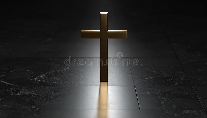 Chirstisches Kreuz oder Kruzifix auf dunklem Steinboden lizenzfreie abbildung