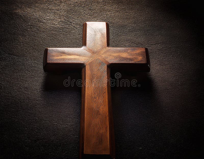 Chirstisches Kreuz oder Kruzifix auf dunklem Steinboden stock abbildung