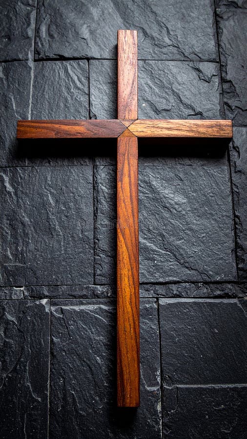 Chirstisches Kreuz oder Kruzifix auf dunklem Steinboden lizenzfreie abbildung