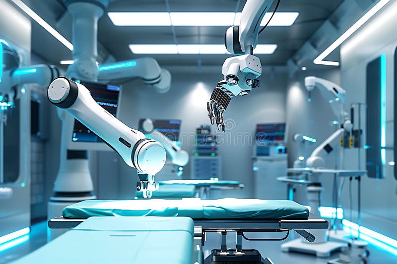 Chirurgie robotică avansată într-o sală de operații futuristă royalty free illustration