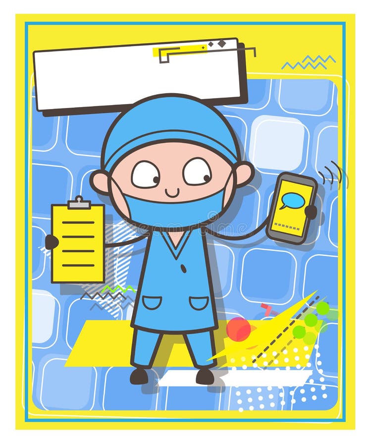 Chirurgien avec le carton et le Smartphone - concept de vecteur de courrier ou de contactez-nous illustration libre de droits Chirurgien avec le carton et le Smartphone - concept de vecteur de courrier ou de contactez-nous illustration libre de droits