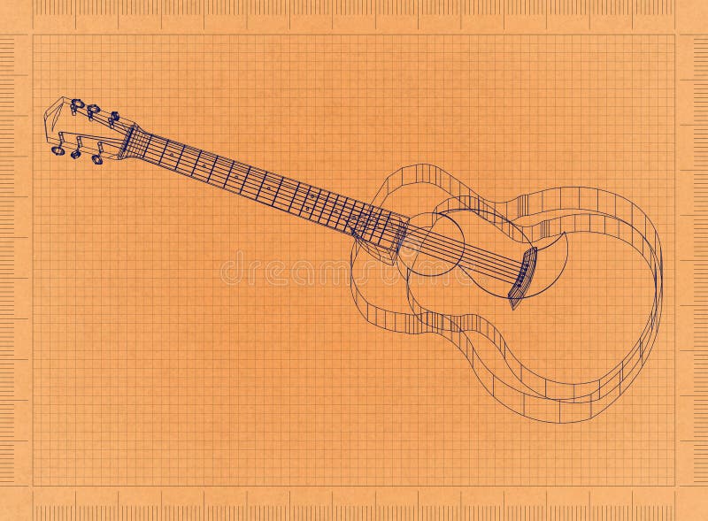 Chitarra acustica - retro modello illustrazione di stock Chitarra acustica - retro modello illustrazione di stock