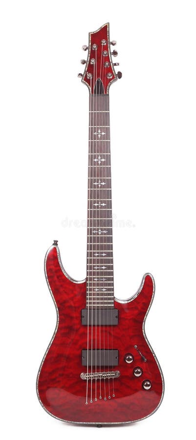 Chitarra della corda di rosso sette fotografia stock Chitarra della corda di rosso sette fotografia stock