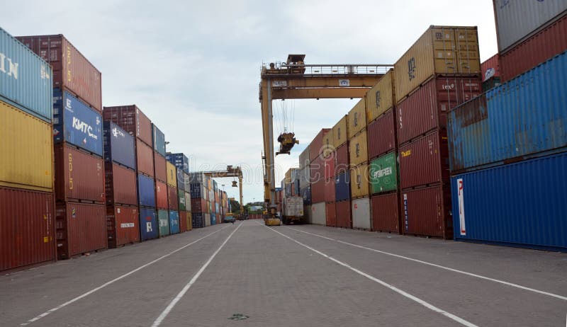 Inside of chittagong port yard and container handling from ship. loading unloading photographs. royalty free stock images