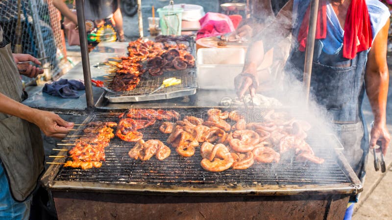 Chitterlings Grill Street Food in Thailand Stock Image - Image of ...