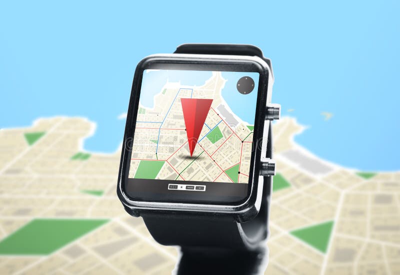 Chiuda Su Di Smartwatch Con La Mappa Del Navigatore Fotografia Stock - Immagine di