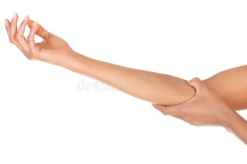 Chiuda su sul braccio femminile che tocca a mano