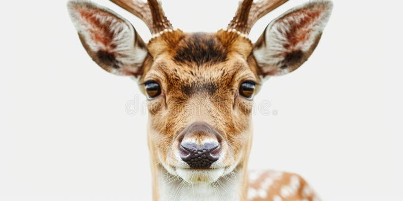 Deer close-up on a white background. Wild animals.  AI generated. Deer close-up on a white background. Wild animals.  AI generated