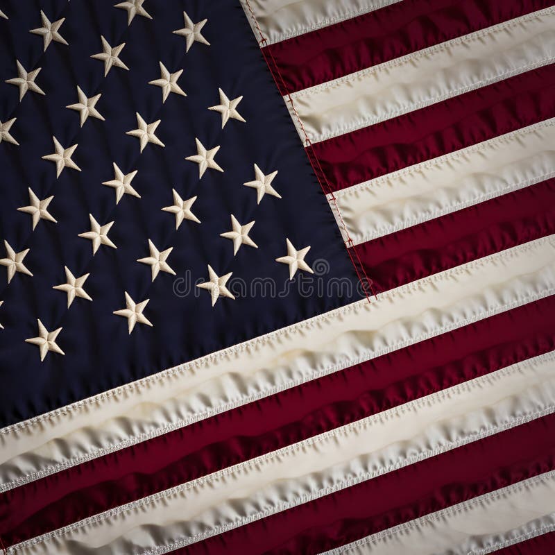 Chiusura dettagliata di un progetto di bandiera americana intricato e vibrante che evoca orgoglio e patriottismo illustrazione vettoriale