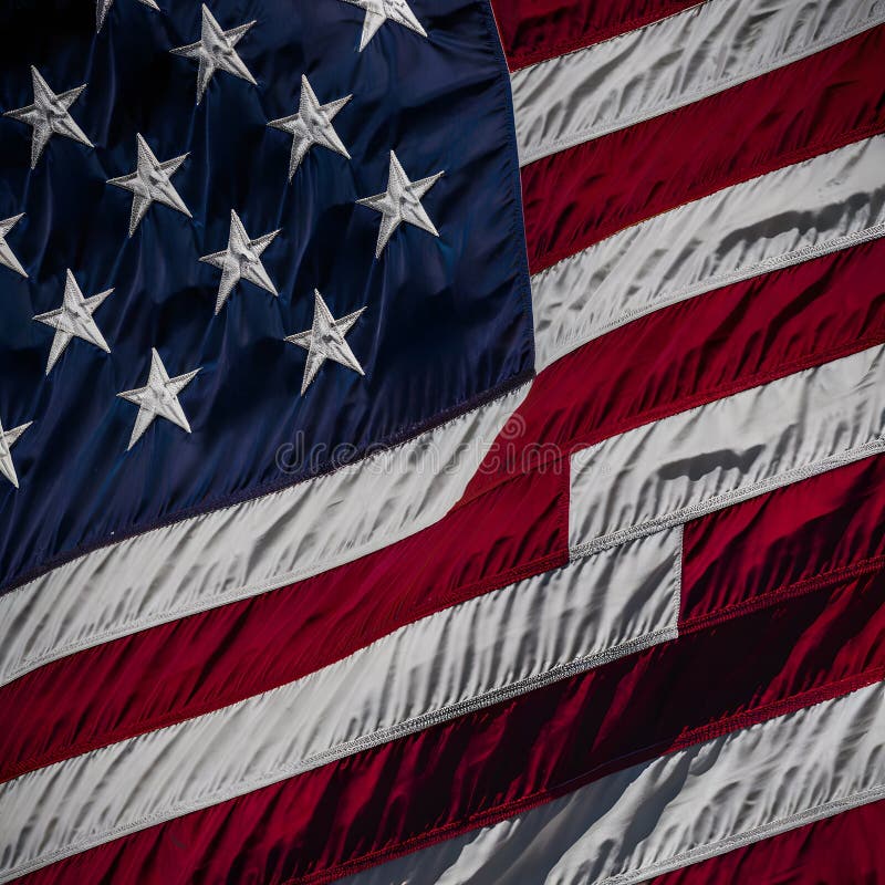 Chiusura dettagliata di un progetto di bandiera americana intricato e vibrante che evoca orgoglio e patriottismo illustrazione vettoriale