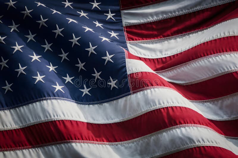 Chiusura dettagliata di un progetto di bandiera americana intricato e vibrante che evoca orgoglio e patriottismo illustrazione vettoriale